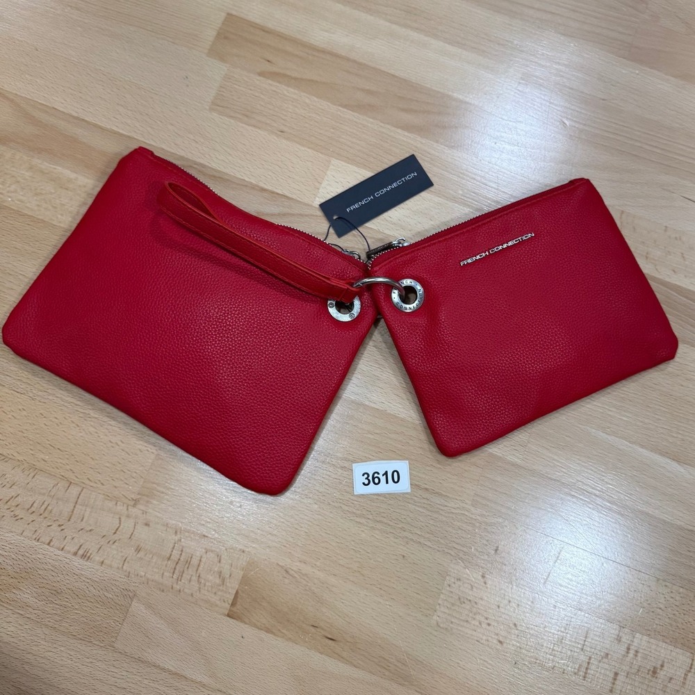 French Connection Red Wristlet Clutch Small Zip Top Purse